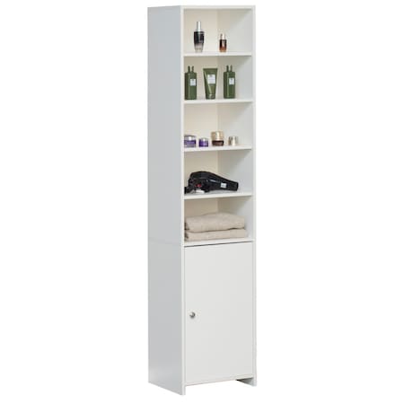 Basicwise Tall Freestanding Bathroom Laundry Storage Organizer Cabinet Linen Tower, White QI003901.WT